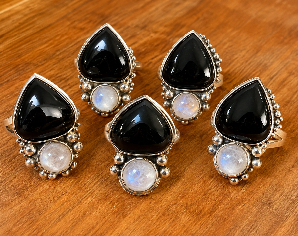 Silver Rings with Black Teardrops and Moonstones.png