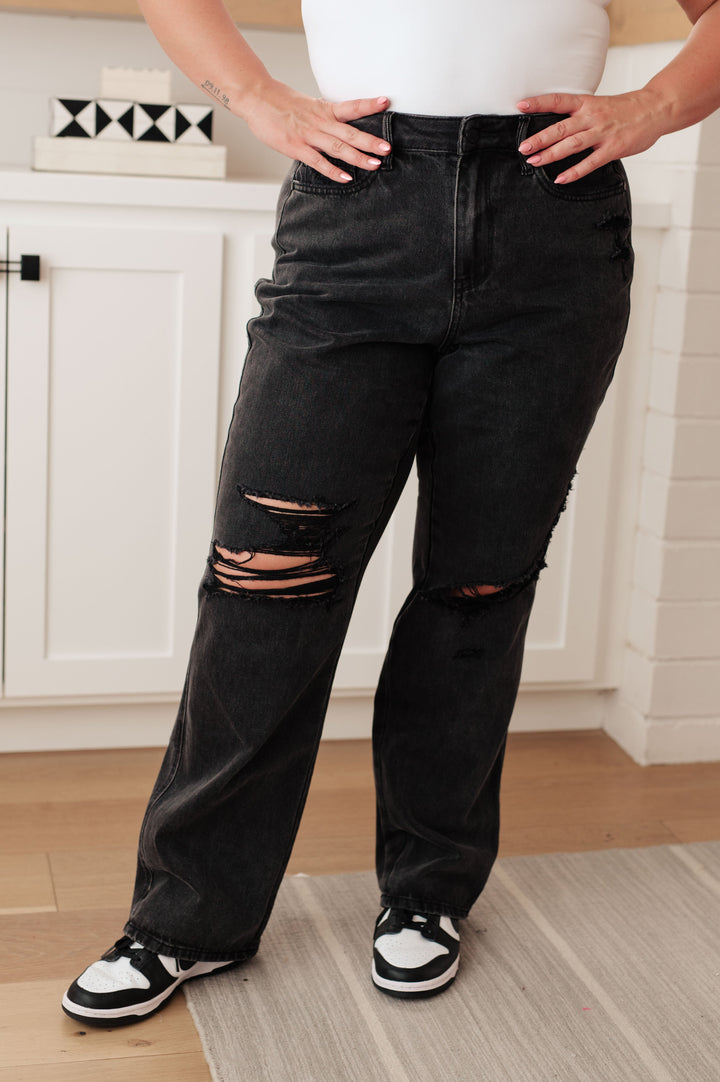JUDY BLUE Susannah High Rise Rigid Magic 90's Distressed Straight Jeans in Black-Jeans-Krush Kandy, Women's Online Fashion Boutique Located in Phoenix, Arizona (Scottsdale Area)