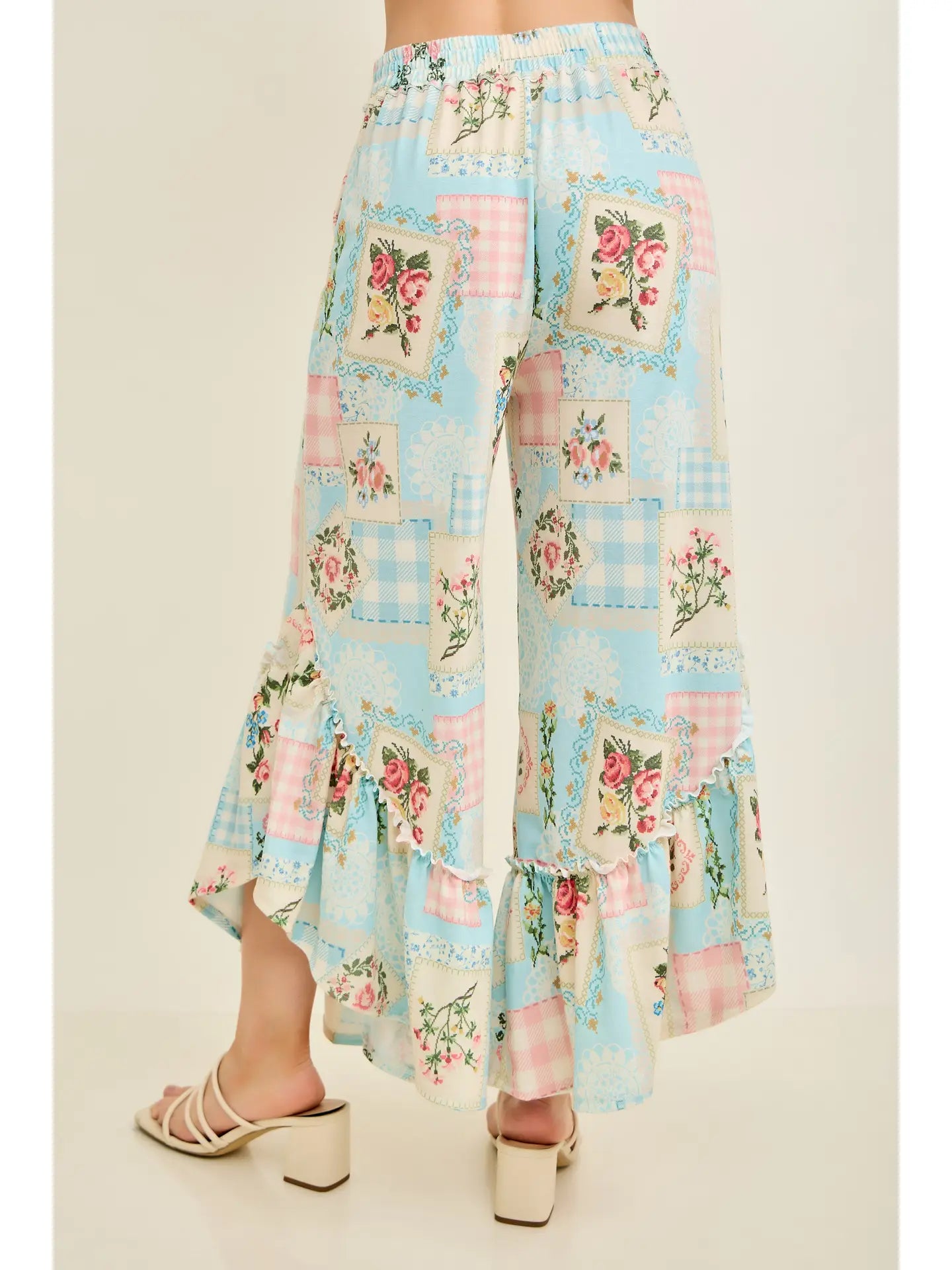 Floral Patchwork Ruffle Pants | Cottagecore Wide Leg Pants | Krush