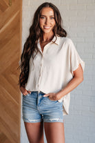 Sweet Simplicity Button Down Blouse in Oatmeal-Short Sleeve Tops-Krush Kandy, Women's Online Fashion Boutique Located in Phoenix, Arizona (Scottsdale Area)