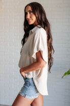 Sweet Simplicity Button Down Blouse in Oatmeal-Short Sleeve Tops-Krush Kandy, Women's Online Fashion Boutique Located in Phoenix, Arizona (Scottsdale Area)