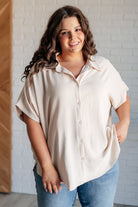 Sweet Simplicity Button Down Blouse in Oatmeal-Short Sleeve Tops-Krush Kandy, Women's Online Fashion Boutique Located in Phoenix, Arizona (Scottsdale Area)