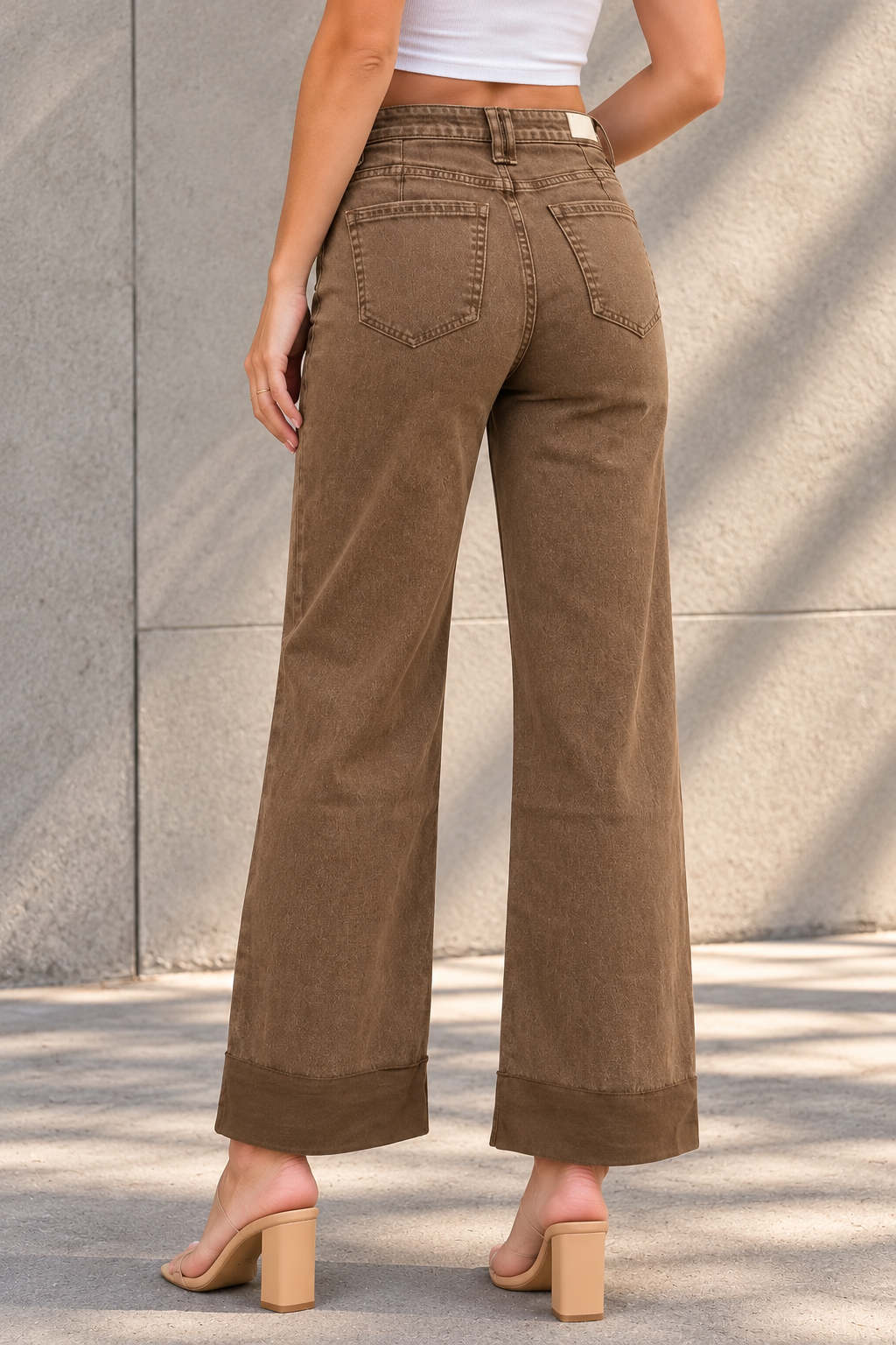Taupe Cuffed Jeans in Sunlight.png