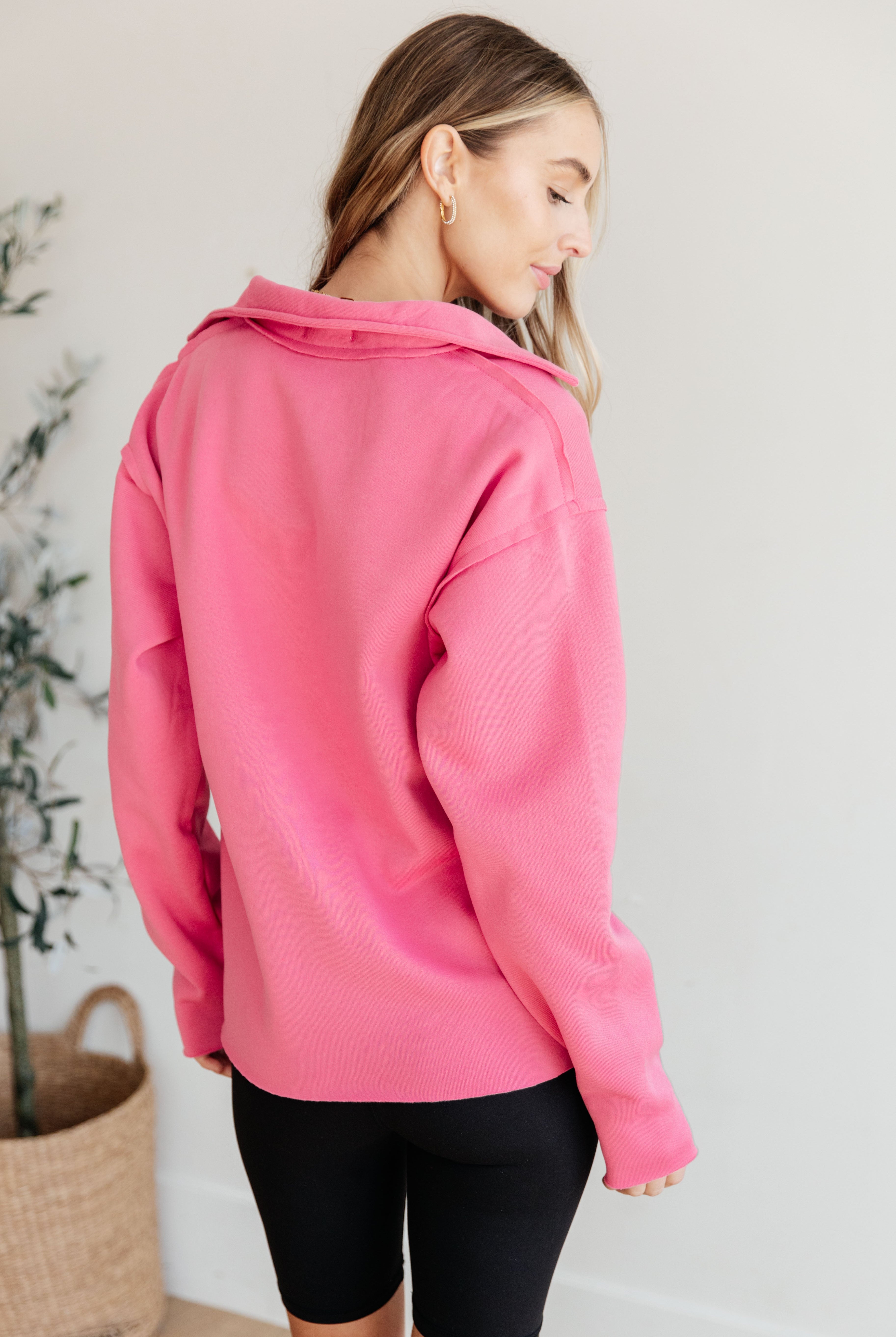 Same Ol' Situation Collared Pullover in Hot Pink-Pullovers-Krush Kandy, Women's Online Fashion Boutique Located in Phoenix, Arizona (Scottsdale Area)