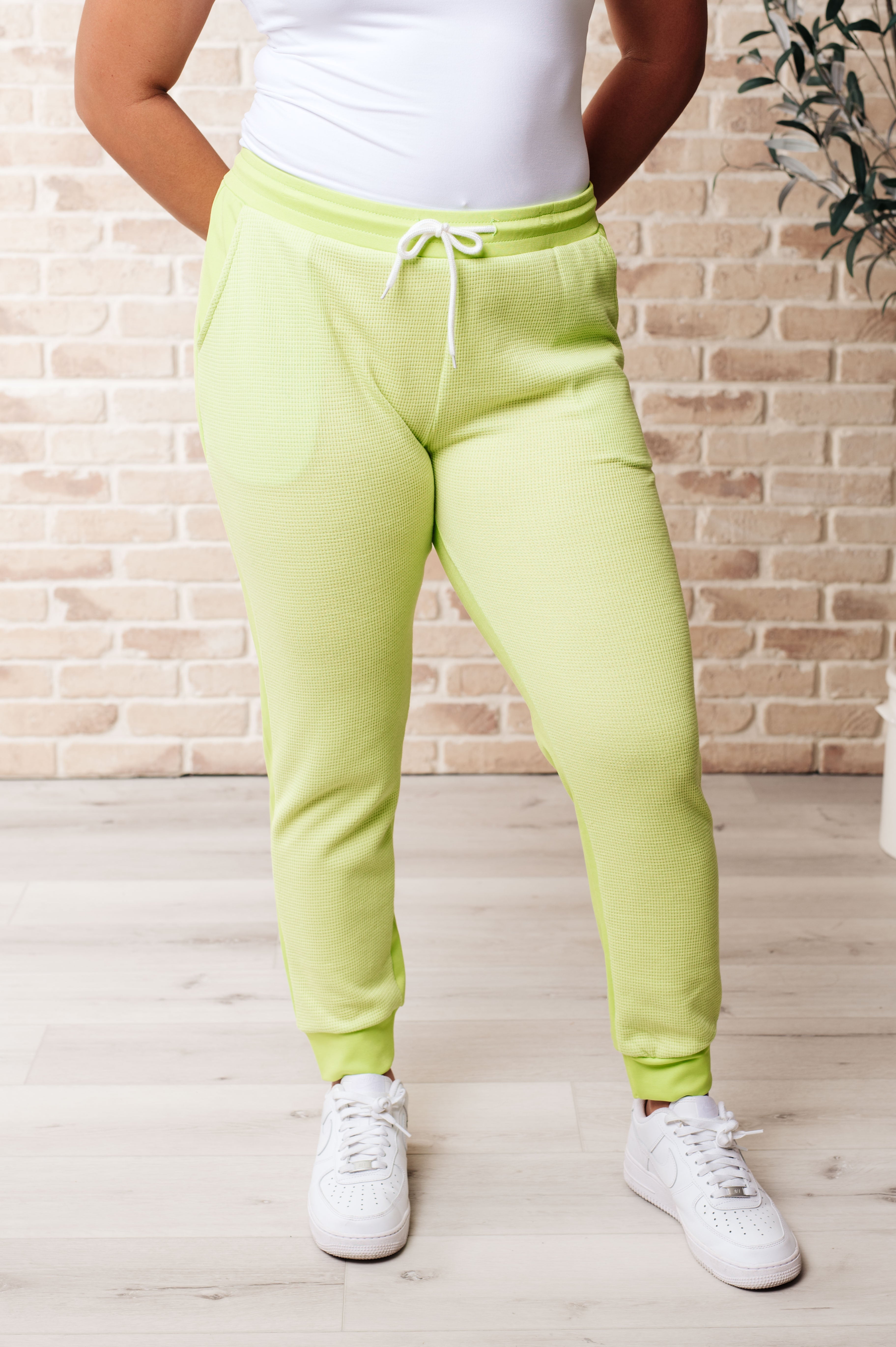 Tommy Two Tone Waffle Joggers Lime-Joggers-Krush Kandy, Women's Online Fashion Boutique Located in Phoenix, Arizona (Scottsdale Area)