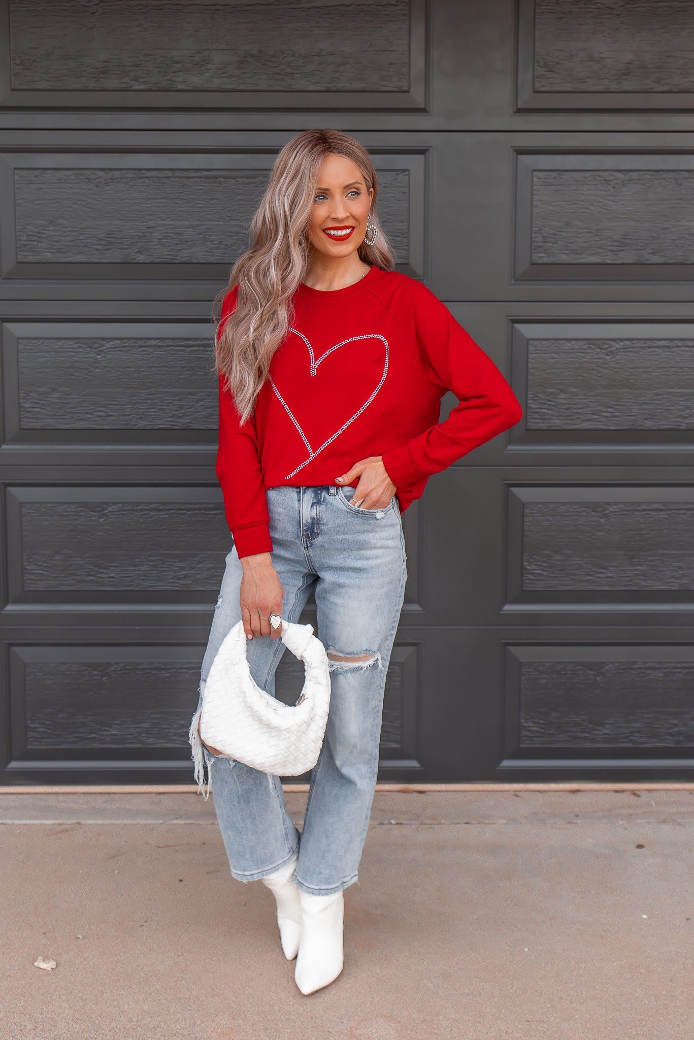 Radiant Love Red Rhinestone Heart Sweatshirt-Sweaters-Krush Kandy, Women's Online Fashion Boutique Located in Phoenix, Arizona (Scottsdale Area)