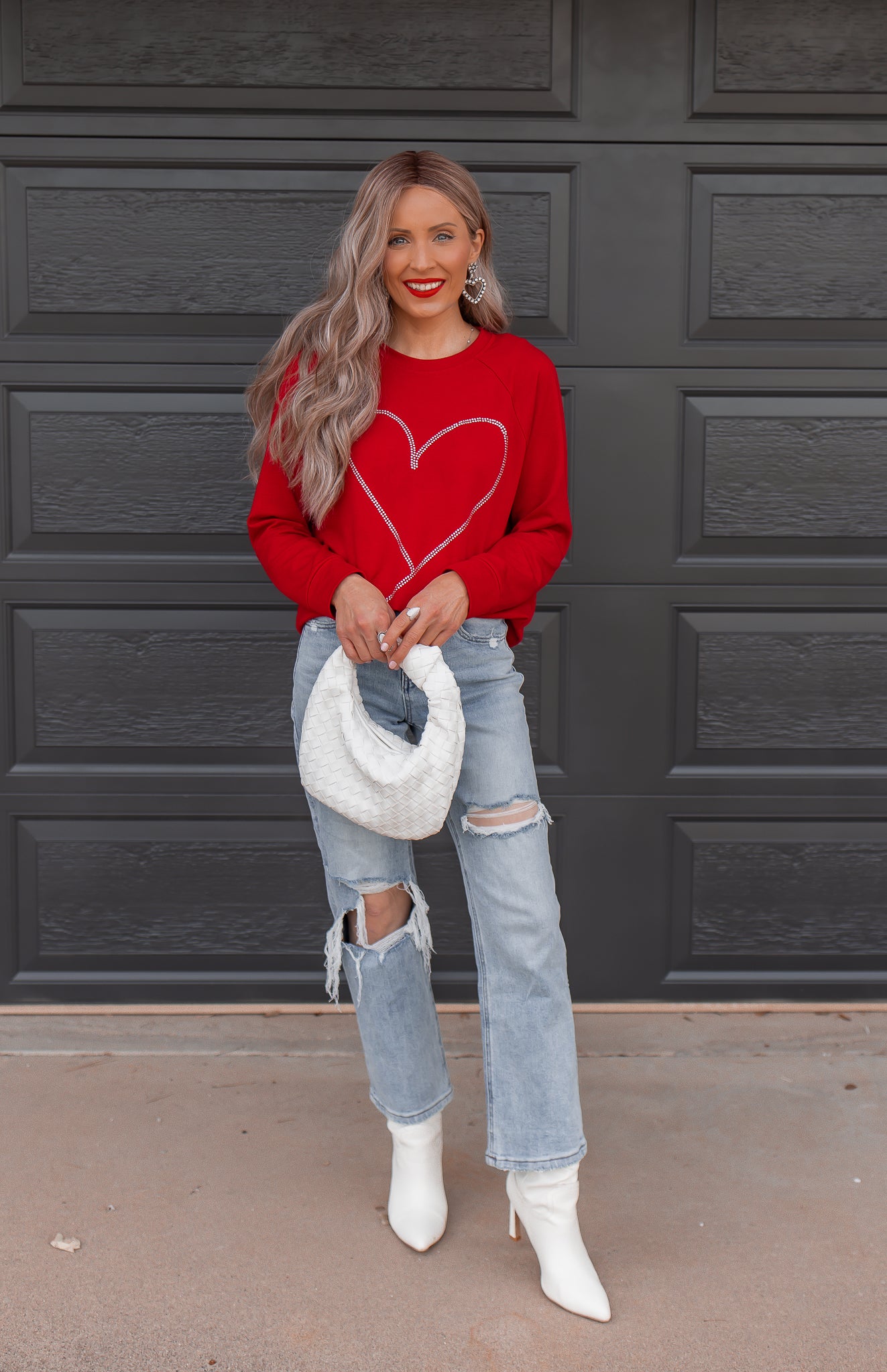 Radiant Love Red Rhinestone Heart Sweatshirt-Sweaters-Krush Kandy, Women's Online Fashion Boutique Located in Phoenix, Arizona (Scottsdale Area)