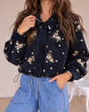 Vintage Embroidery Sequins Lapel Collar Button Jacket