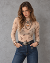 Sagebrush Rodeo Western Print Sheer Mesh Top