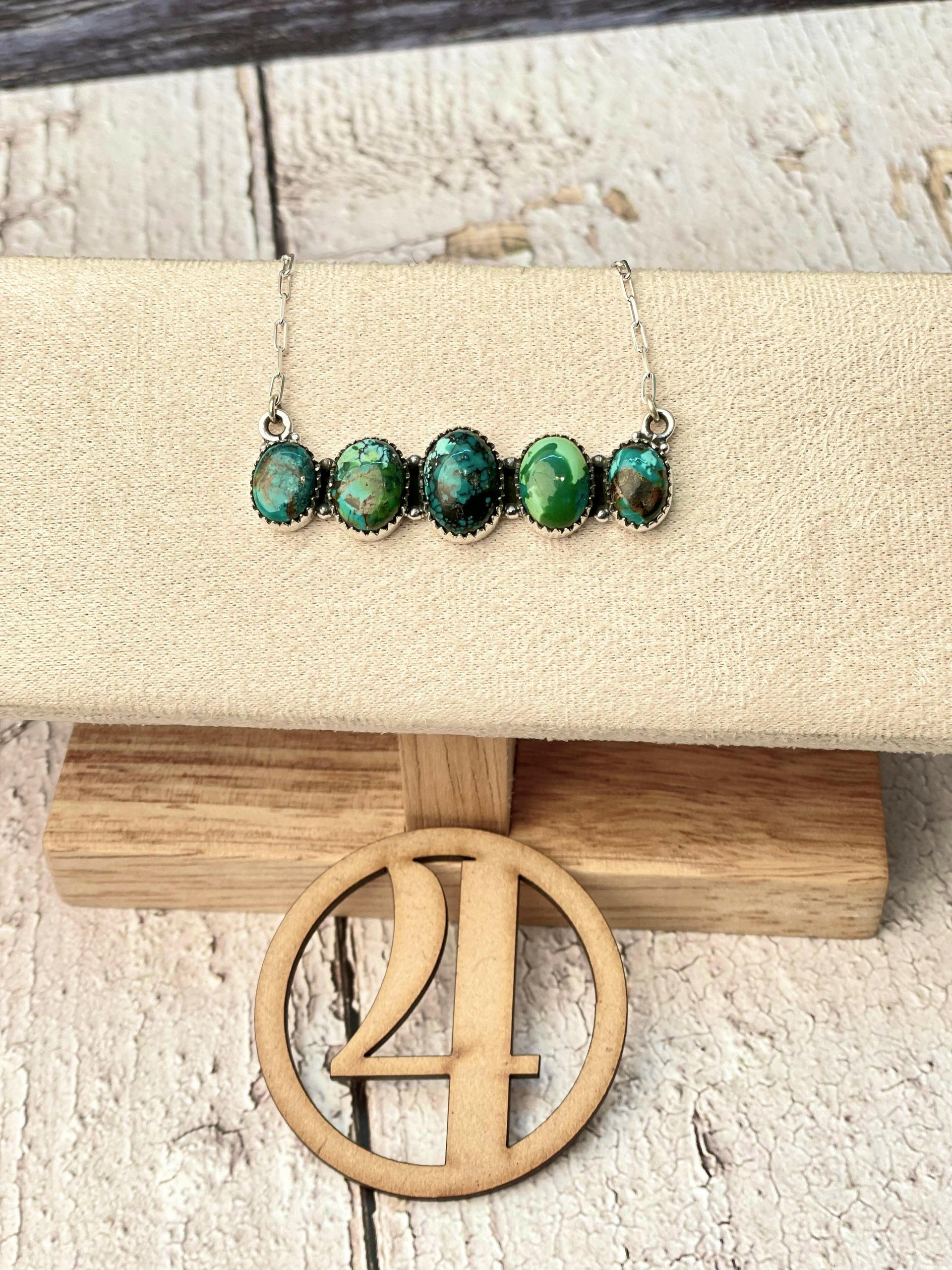 Turquoise Cluster Bar Necklace-Necklaces-Krush Kandy, Women's Online Fashion Boutique Located in Phoenix, Arizona (Scottsdale Area)