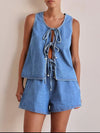 Denim Tie-Front Vest & Shorts Set