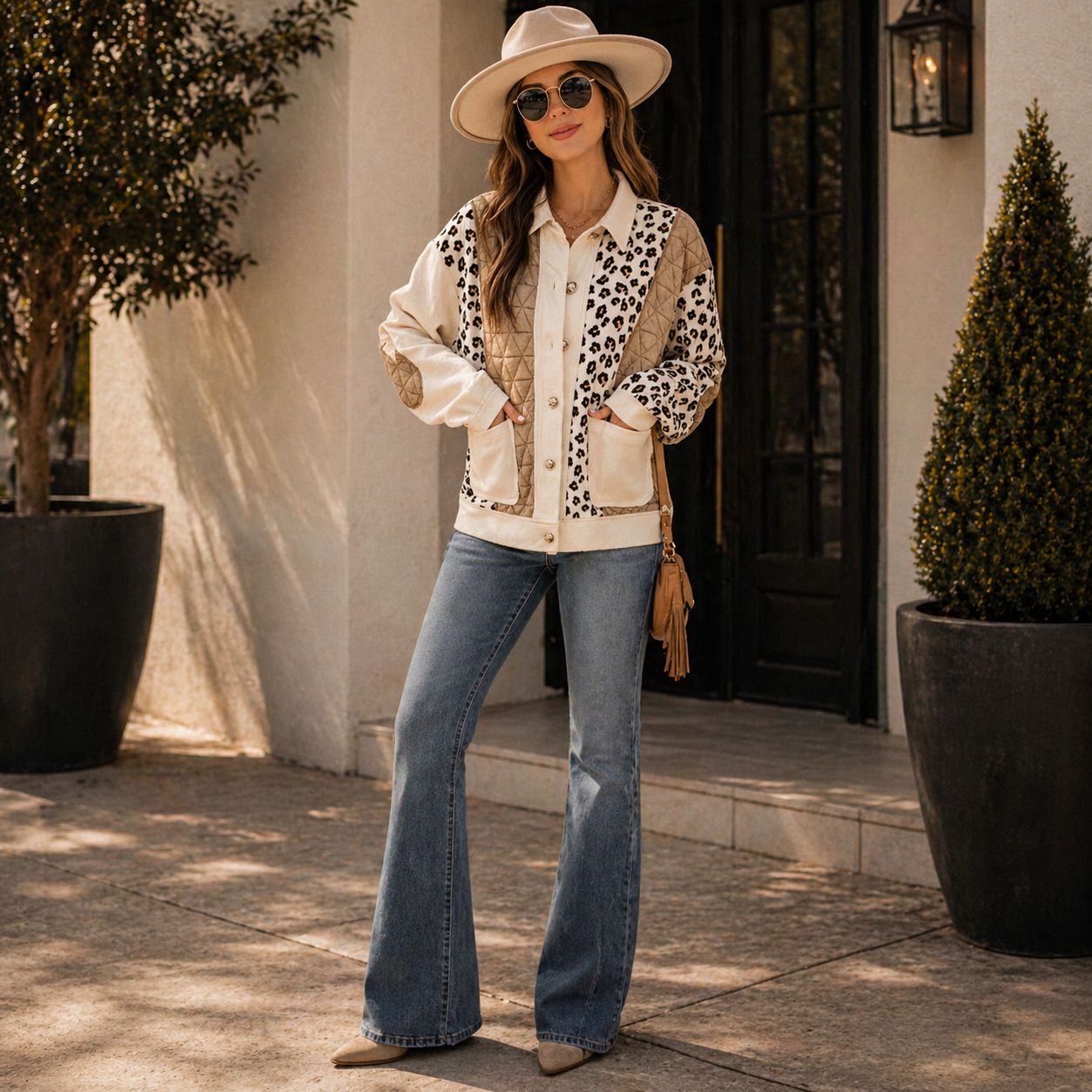 Leopard Colorblock Quilted Patchwork Jacket – Casual Women's Leopard Colorblock Quilted Patchwork Jacket – Casual Women's