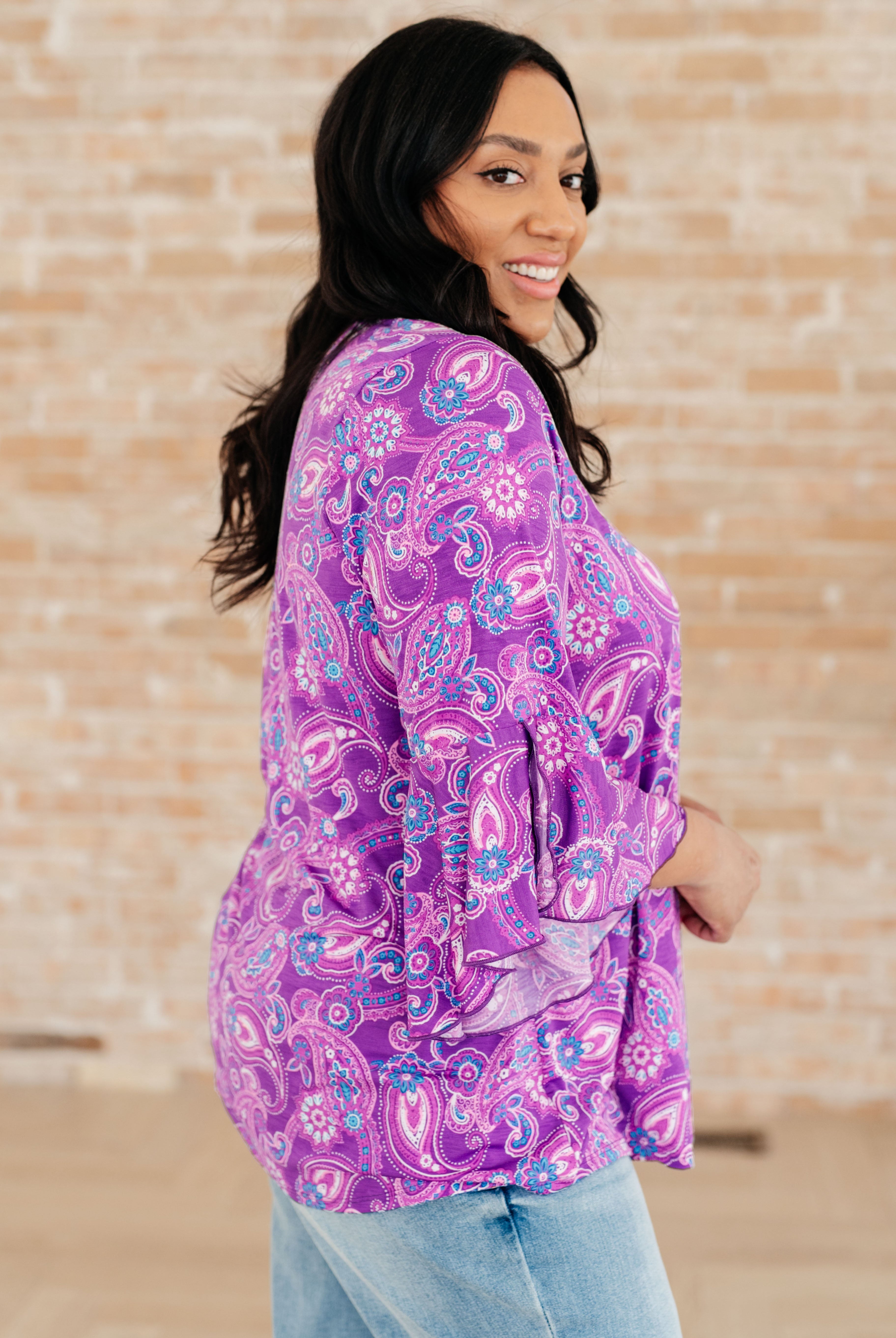 Willow Bell Sleeve Top in Lavender Paisley-Long Sleeve Tops-Krush Kandy, Women's Online Fashion Boutique Located in Phoenix, Arizona (Scottsdale Area)
