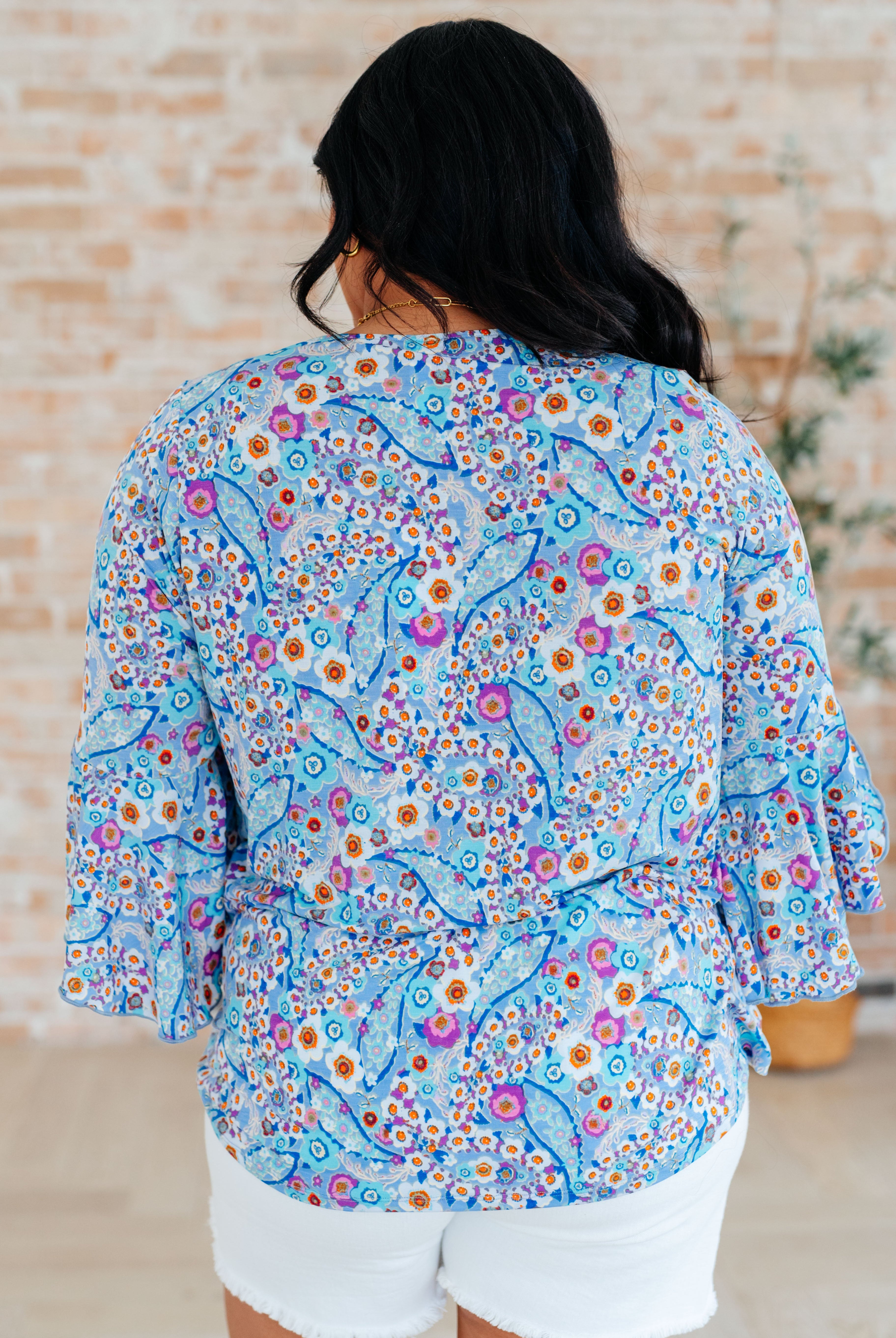 Willow Bell Sleeve Top in Retro Ditsy Floral-Long Sleeve Tops-Krush Kandy, Women's Online Fashion Boutique Located in Phoenix, Arizona (Scottsdale Area)