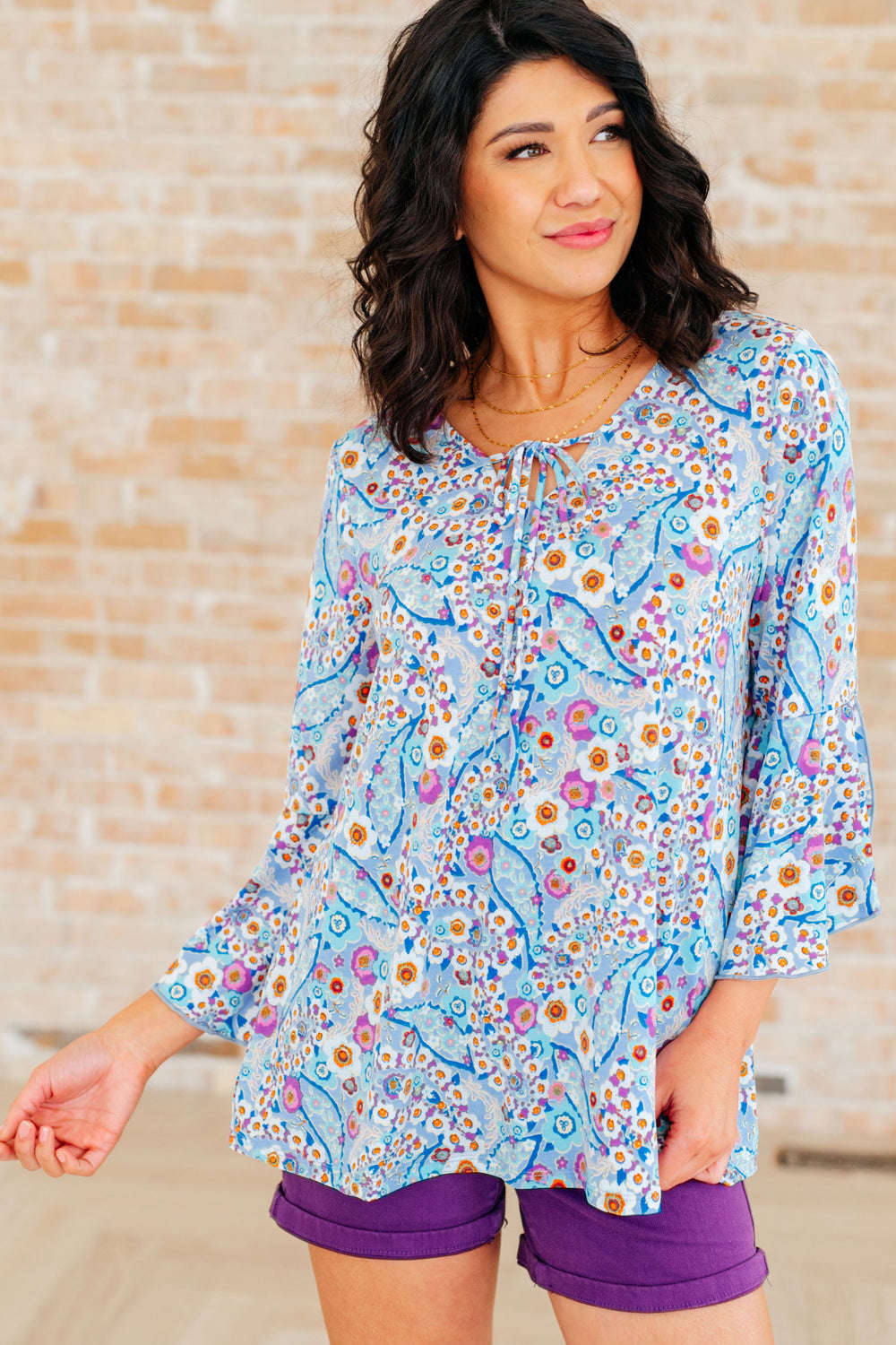 Willow Bell Sleeve Top in Retro Ditsy Floral-Long Sleeve Tops-Krush Kandy, Women's Online Fashion Boutique Located in Phoenix, Arizona (Scottsdale Area)