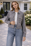 Collared Neck Long Sleeve Zip Jacket with Patch Pockets