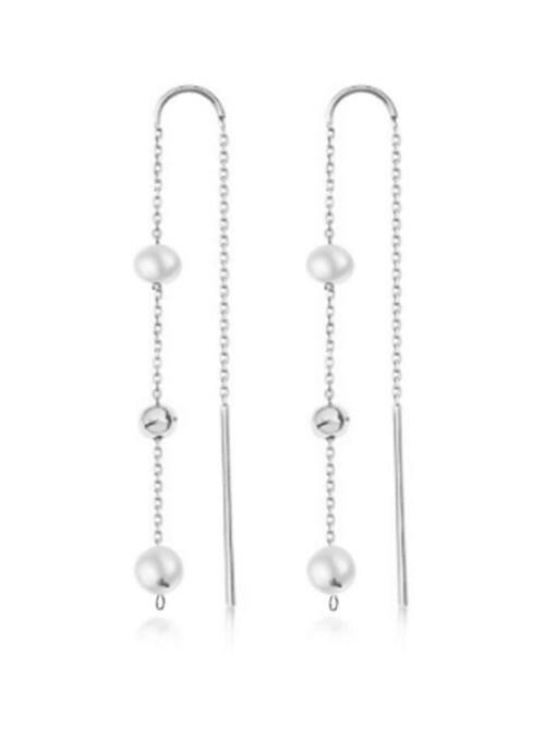 Sterling Silver Imitation Pearl Tassel Minimalist Threader Earrings-Earrings-Krush Kandy, Women's Online Fashion Boutique Located in Phoenix, Arizona (Scottsdale Area)