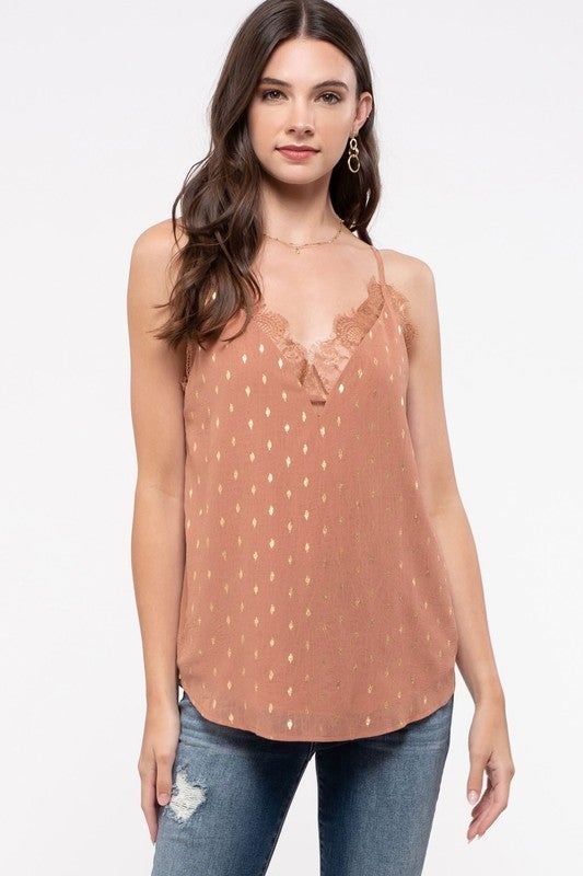 Lurex dot lace inset cami-CJC Import-Krush Kandy, Women's Online Fashion Boutique Located in Phoenix, Arizona (Scottsdale Area)