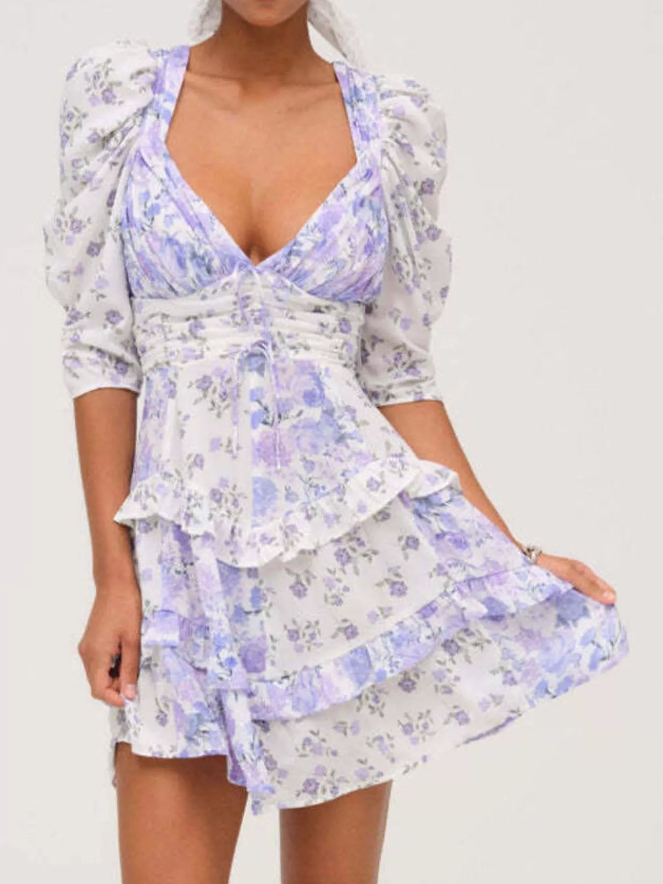 Ruffled Floral Print Half Sleeve Dress-Dresses-Krush Kandy, Women's Online Fashion Boutique Located in Phoenix, Arizona (Scottsdale Area)