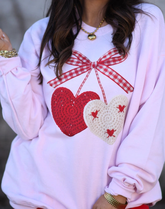 Faux Crochet Heart Sweatshirt-Graphic Tees-Krush Kandy, Women's Online Fashion Boutique Located in Phoenix, Arizona (Scottsdale Area)