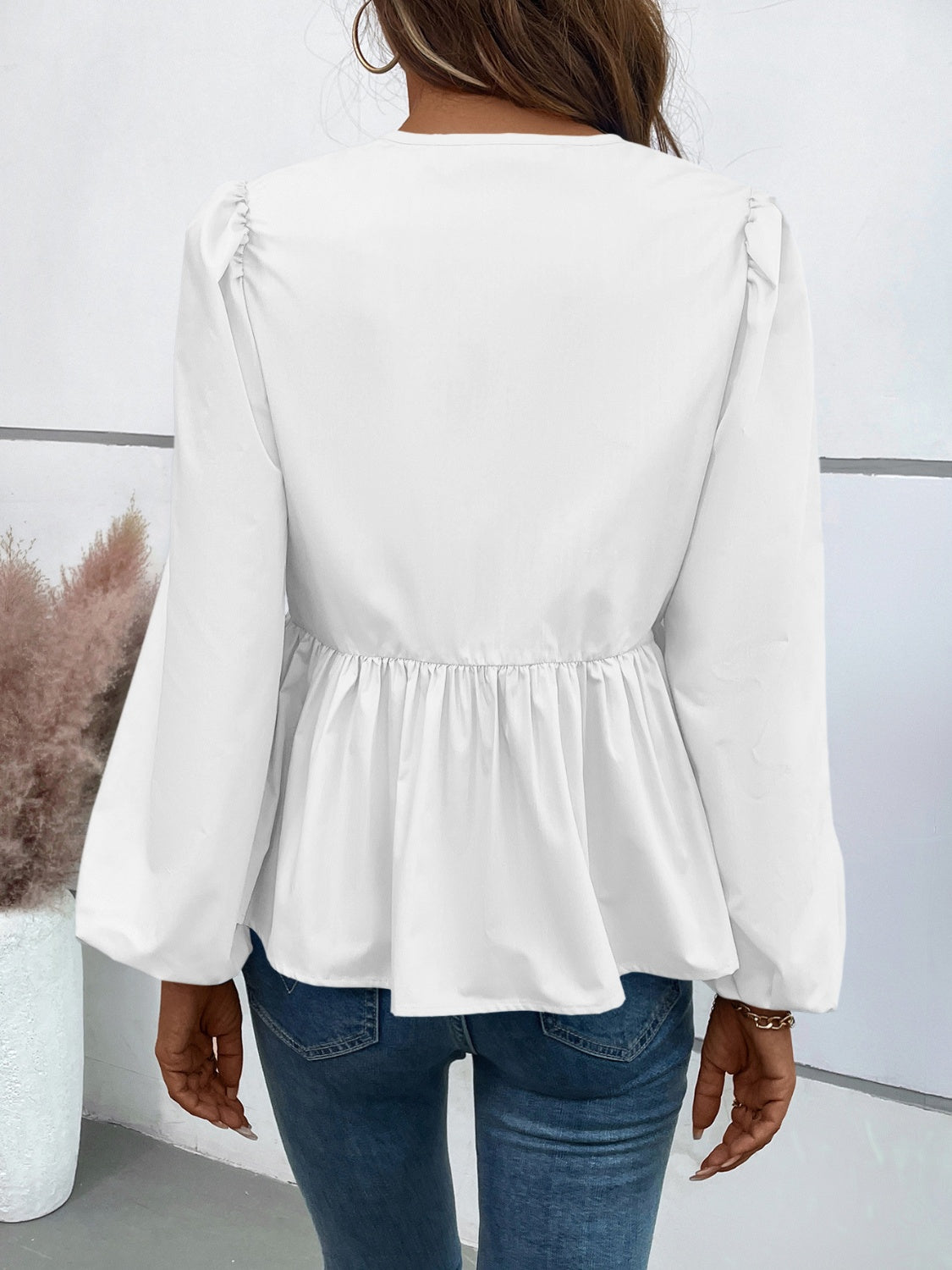 Ivy Lane Peplum Tied Long Sleeve Blouse-Krush Kandy, Women's Online Fashion Boutique Located in Phoenix, Arizona (Scottsdale Area)