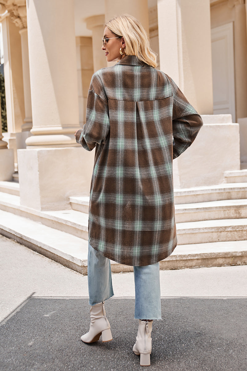 Mandy Plaid Collared Neck Long Sleeve Coat-Long Sleeve Tops-Krush Kandy, Women's Online Fashion Boutique Located in Phoenix, Arizona (Scottsdale Area)