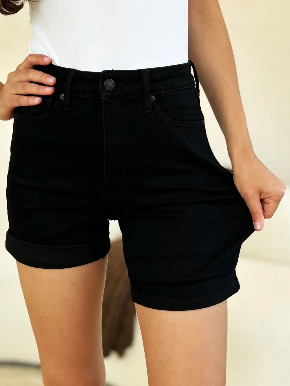 Judy Blue Full Size High Waist Tummy Control Cuffed Denim Shorts-Krush Kandy, Women's Online Fashion Boutique Located in Phoenix, Arizona (Scottsdale Area)