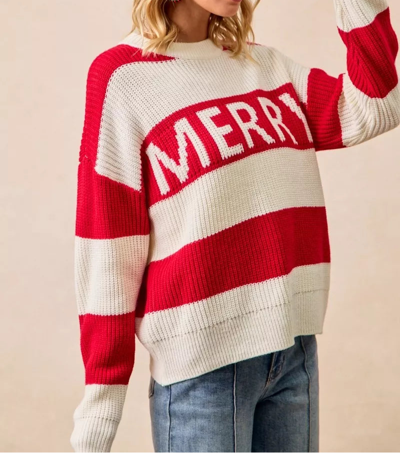 BiBi Christmas Merry Lettering Sweater-Sweater-Krush Kandy, Women's Online Fashion Boutique Located in Phoenix, Arizona (Scottsdale Area)