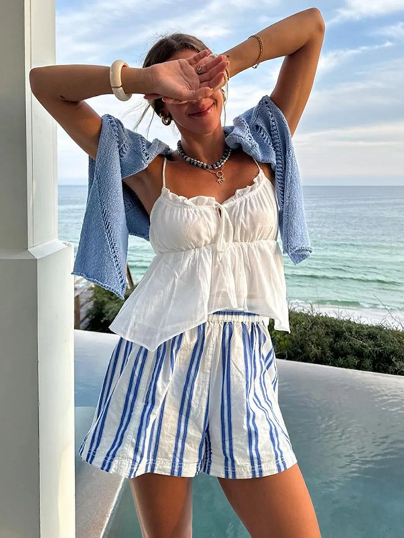 Striped High-Waist Linen Blend Summer Shorts-Shorts-Krush Kandy, Women's Online Fashion Boutique Located in Phoenix, Arizona (Scottsdale Area)