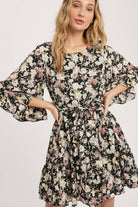 Floral Print Angel Sleeves Dress-Dresses-Krush Kandy, Women's Online Fashion Boutique Located in Phoenix, Arizona (Scottsdale Area)