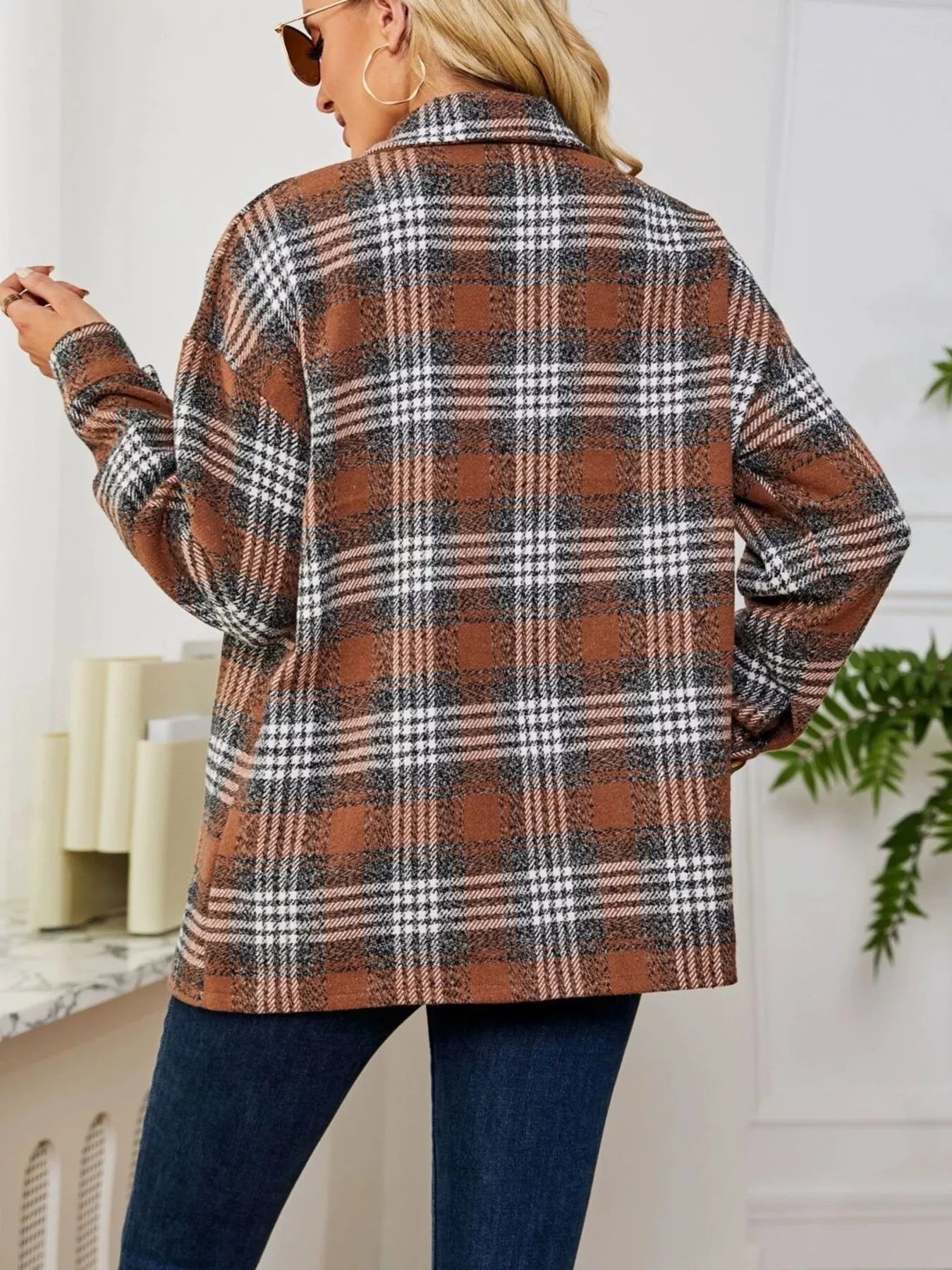 Plaid Button Up Long Sleeve Shacket-Jacket-Krush Kandy, Women's Online Fashion Boutique Located in Phoenix, Arizona (Scottsdale Area)