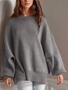 Double Take Side Slit Round Neck Long Sleeve Sweater-Sweaters-Krush Kandy, Women's Online Fashion Boutique Located in Phoenix, Arizona (Scottsdale Area)