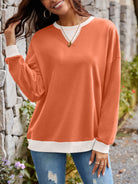 Lovelet Contrast Round Neck Long Sleeve Sweatshirt-Krush Kandy, Women's Online Fashion Boutique Located in Phoenix, Arizona (Scottsdale Area)