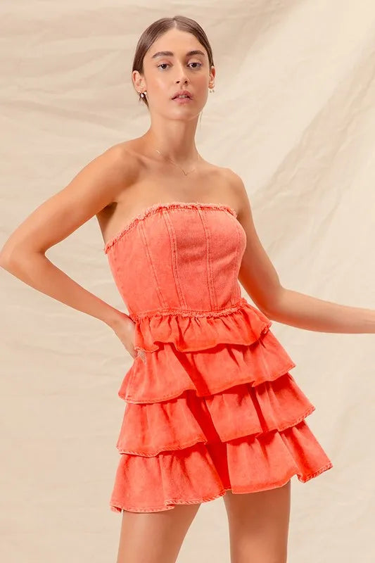 SO ME Strapless Ruffle Layered Game Day Cheer Up Dress-Dresses-Krush Kandy, Women's Online Fashion Boutique Located in Phoenix, Arizona (Scottsdale Area)