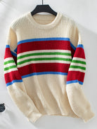 Contrast Stripes Round Neck Long Sleeve Sweater-Krush Kandy, Women's Online Fashion Boutique Located in Phoenix, Arizona (Scottsdale Area)