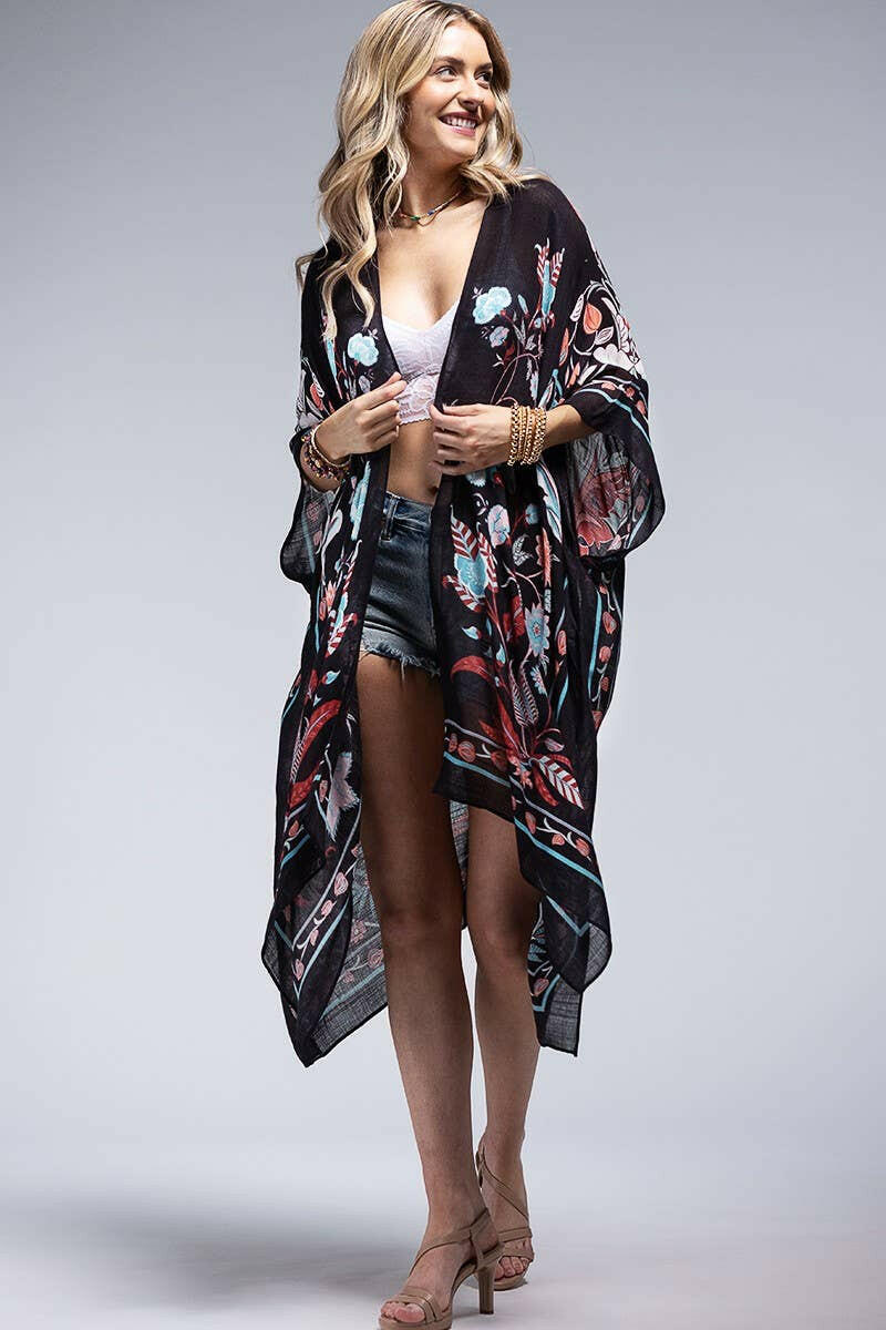 Leaf and Flower print Kimono-Kimono-Krush Kandy, Women&#39;s Online Fashion Boutique Located in Phoenix, Arizona (Scottsdale Area)