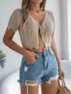 Tied Openwork Short Sleeve Cardigan-Krush Kandy, Women's Online Fashion Boutique Located in Phoenix, Arizona (Scottsdale Area)