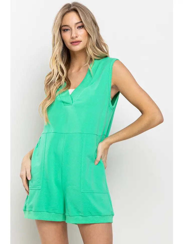 Solid V-Neck Sleeveless Romper-Jumpsuits & Rompers-Krush Kandy, Women's Online Fashion Boutique Located in Phoenix, Arizona (Scottsdale Area)