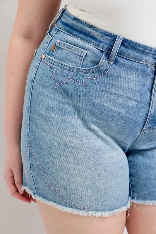 Judy Blue High Waist Western Embroidery Cut-Off Shorts-Denim-Krush Kandy, Women's Online Fashion Boutique Located in Phoenix, Arizona (Scottsdale Area)