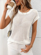 Openwork Round Neck Short Sleeve Knit Cover Up-Krush Kandy, Women's Online Fashion Boutique Located in Phoenix, Arizona (Scottsdale Area)