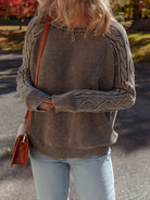 Contrast Cable Knit Sleeve Casual Sweater-Sweaters-Krush Kandy, Women's Online Fashion Boutique Located in Phoenix, Arizona (Scottsdale Area)