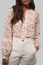Brown Floral Button-Front Blouse-Long Sleeve Tops-Krush Kandy, Women's Online Fashion Boutique Located in Phoenix, Arizona (Scottsdale Area)