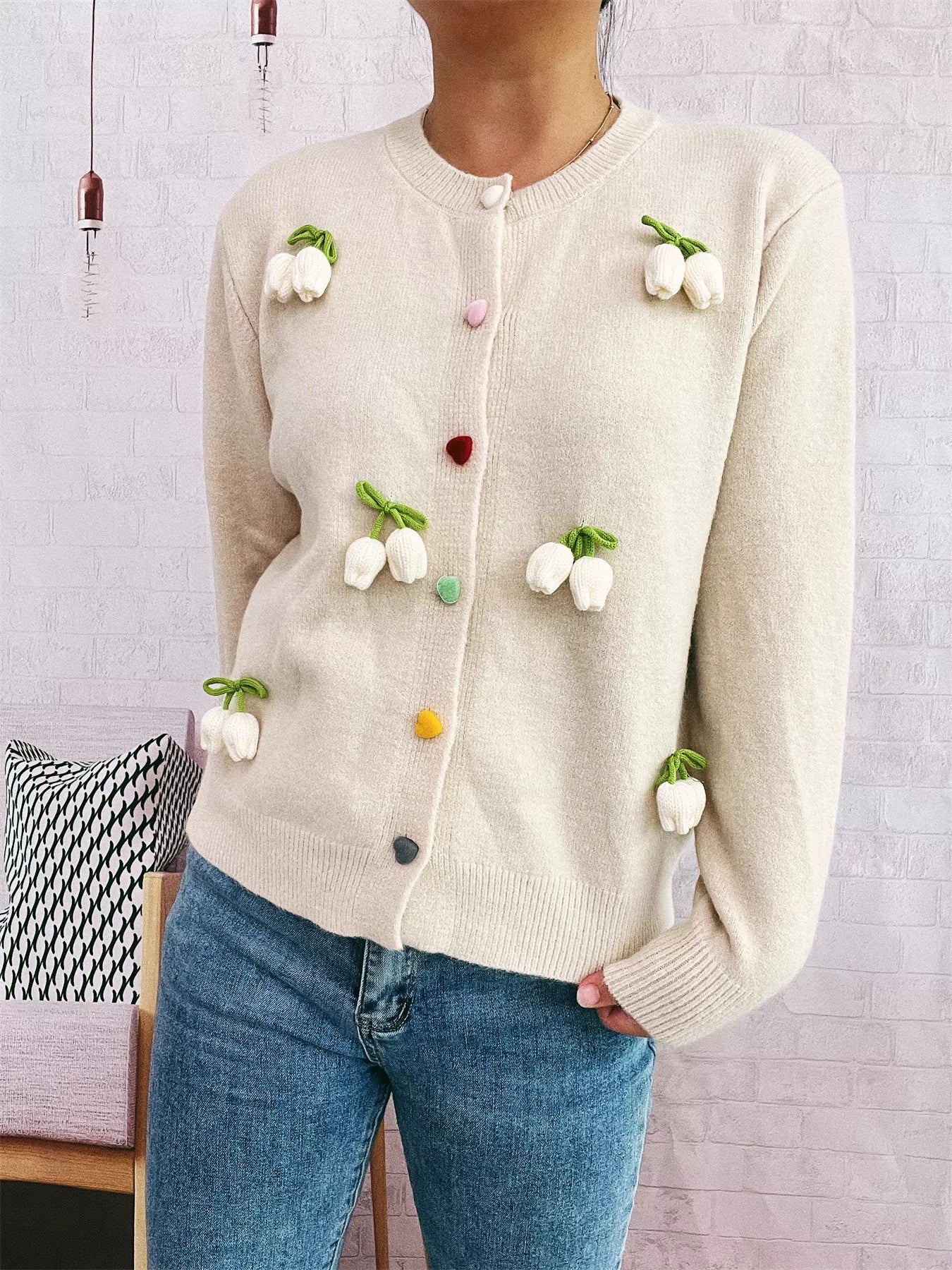 Flower Button Up Long Sleeve Cardigan-Cardigans-Krush Kandy, Women's Online Fashion Boutique Located in Phoenix, Arizona (Scottsdale Area)