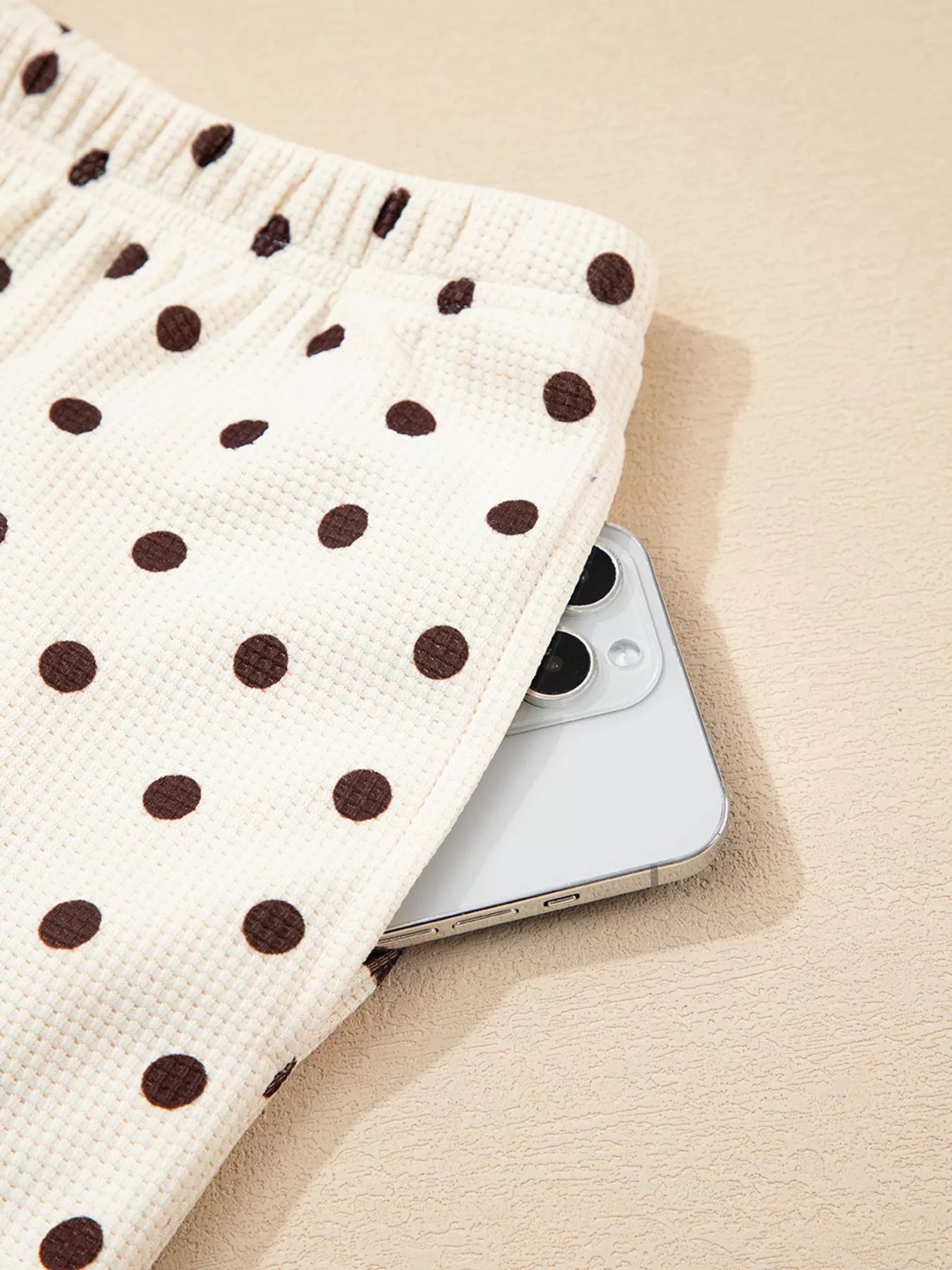 Polka Dot Notched Long Sleeve Top and Drawstring Joggers Lounge Set-Loungewear-Krush Kandy, Women's Online Fashion Boutique Located in Phoenix, Arizona (Scottsdale Area)