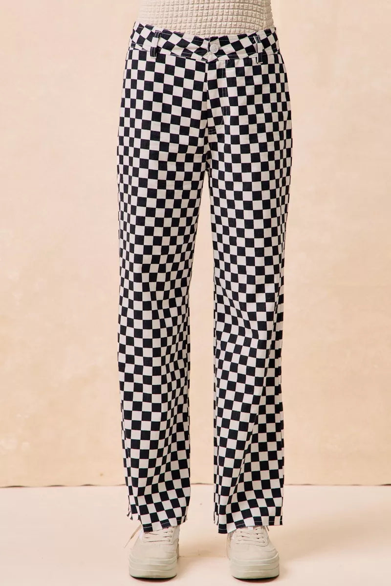 BiBi Gameday Theme Checkered Printed Pants-PANTS-Krush Kandy, Women's Online Fashion Boutique Located in Phoenix, Arizona (Scottsdale Area)
