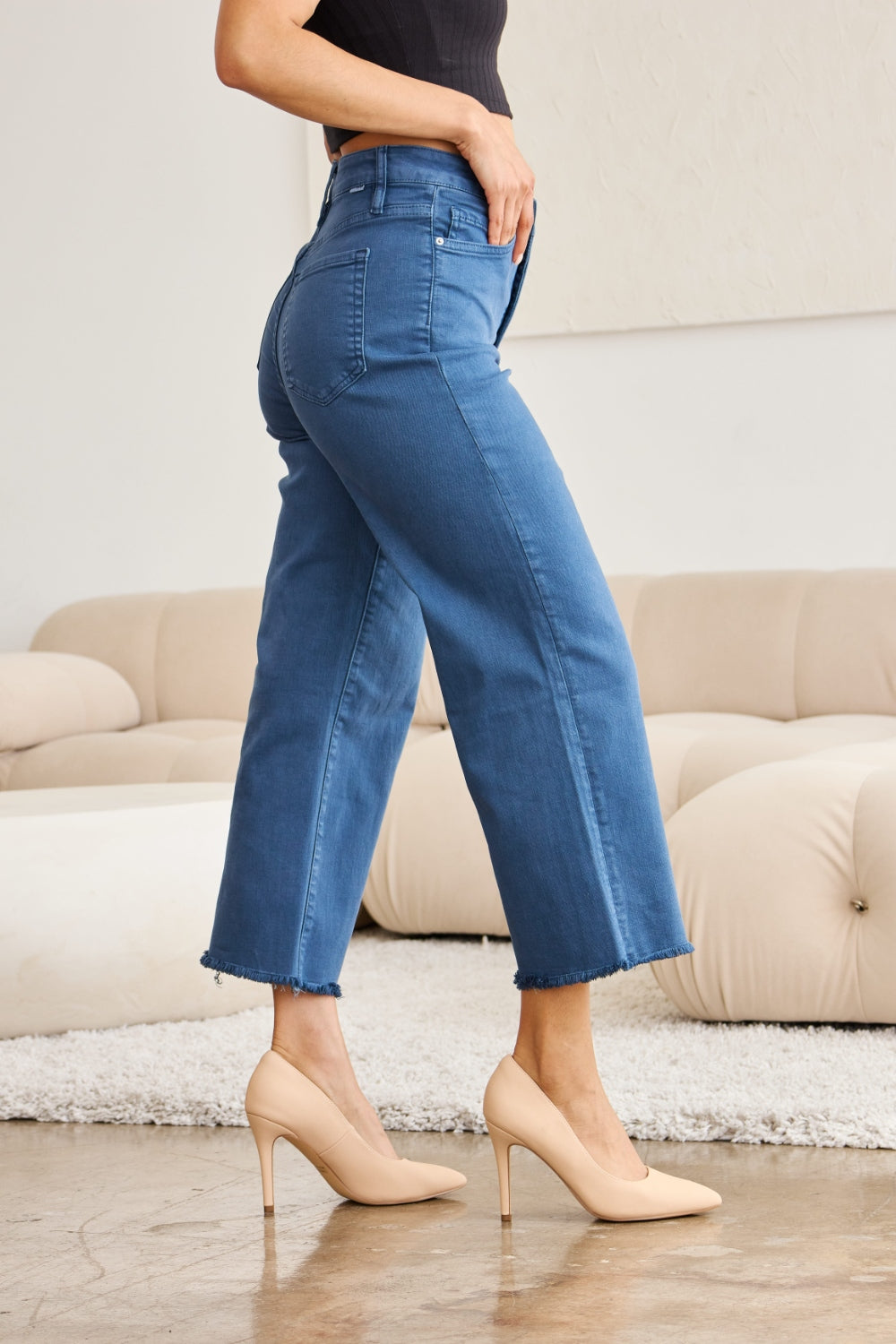 RfM Crop Chloe Full Size Tummy Control High Waist Raw Hem Jeans-Pants-Krush Kandy, Women's Online Fashion Boutique Located in Phoenix, Arizona (Scottsdale Area)