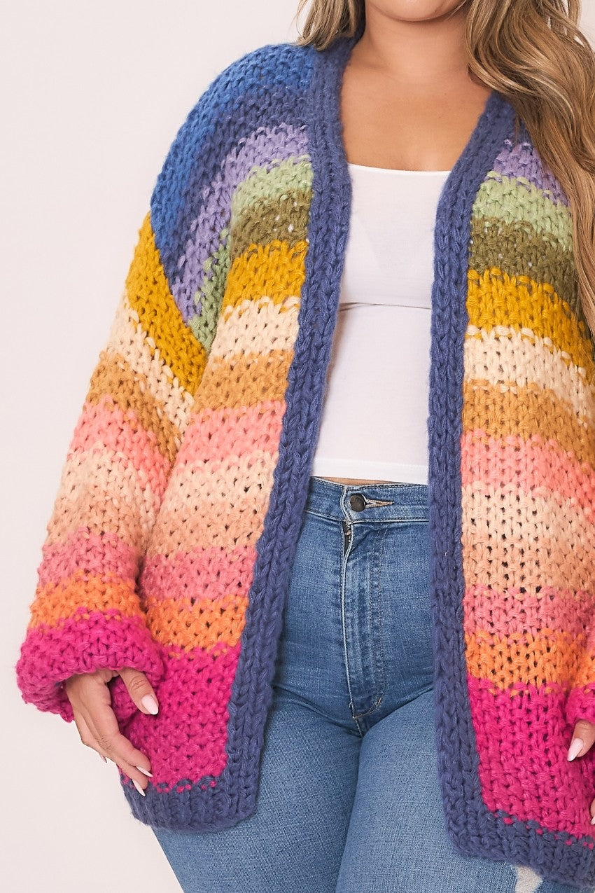 Multi Color Lantern Sleeve Handmade Large Gauge Cardigan-Cardigans-Krush Kandy, Women's Online Fashion Boutique Located in Phoenix, Arizona (Scottsdale Area)