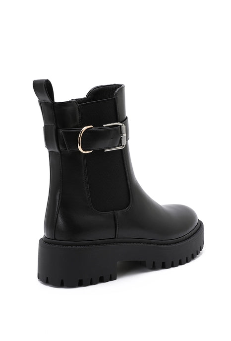 The Biker Black Buckle Lug-Sole Ankle Boot-Shoes-Krush Kandy, Women's Online Fashion Boutique Located in Phoenix, Arizona (Scottsdale Area)