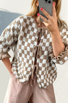 Double Take Tied Checkered Dropped Shoulder Flounce Sleeve Cardigan-Krush Kandy, Women's Online Fashion Boutique Located in Phoenix, Arizona (Scottsdale Area)