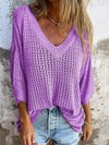 Full Size Openwork V-Neck Knit Cover Up Plus Size-Tops-Krush Kandy, Women's Online Fashion Boutique Located in Phoenix, Arizona (Scottsdale Area)